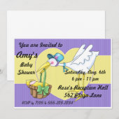 Aankondiging van de stork Baby Shower-uitnodiging (Voorkant / Achterkant)