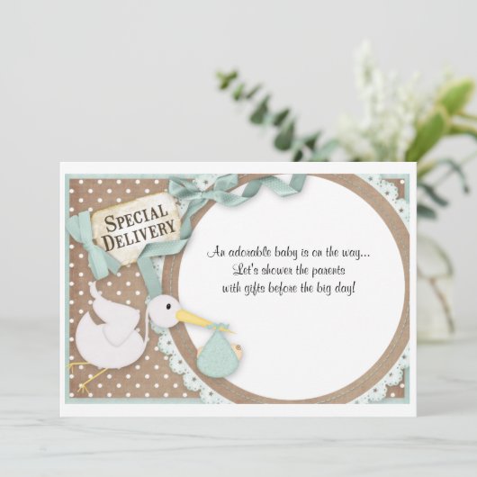 Aankondiging van de Uitnodiging van Stork Baby sho (Staand voorkant)