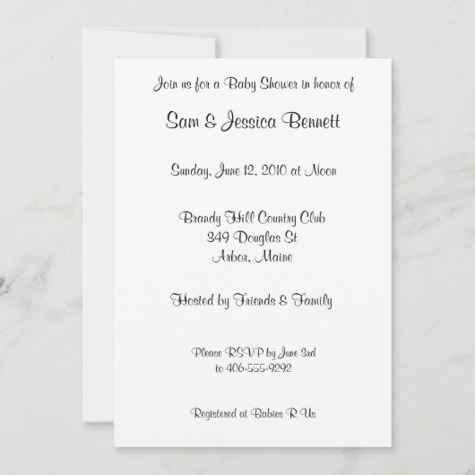 Aankondiging van de Uitnodiging van Stork Baby sho (Achterkant)