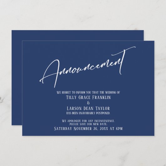 Aankondiging van de uitsteldatum van Elegant Handw (Voorkant / Achterkant)