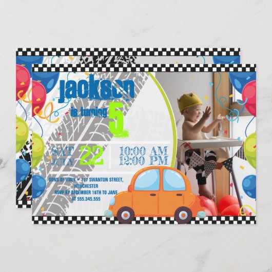 Aankondiging van de verjaardag met auto's en spore (Voorkant / Achterkant)