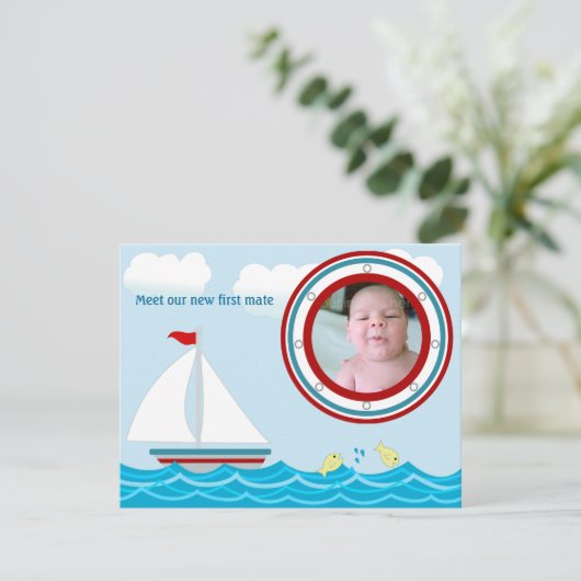 Aankondiging van de zagerboot Birth (Staand voorkant)