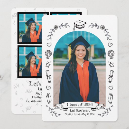 Aankondiging van diploma-uitreikingsdoodles (Voorkant / Achterkant)
