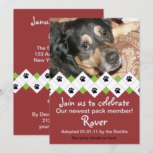 Aankondiging van Dog/Puppy Adoption Party (Voorkant / Achterkant)