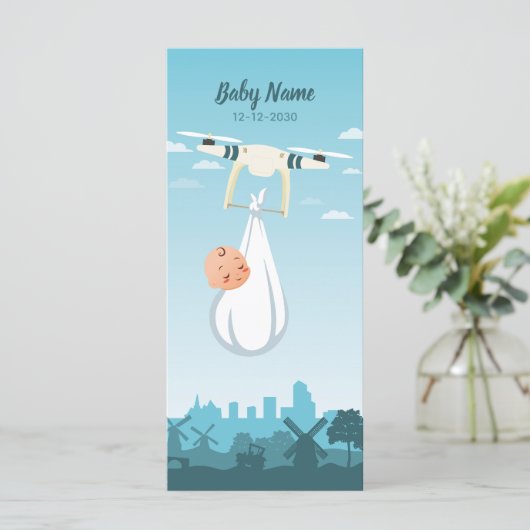 Aankondiging van Drone Baby Birth (Staand voorkant)