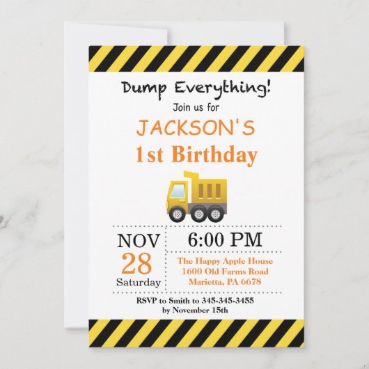 Aankondiging van een "Birthday Dump Truck"-project (Voorkant)