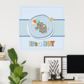 Aankondiging van een Cute Olifant Baby Jongen Poster (Thuiskantoor)