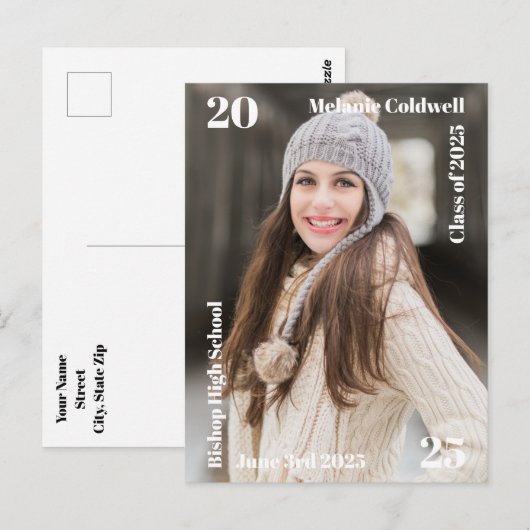 Aankondiging van een gepersonaliseerd Afstuderen Briefkaart (Voorkant / Achterkant)