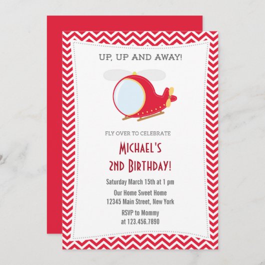Aankondiging van een helikopter Birthday Party (Voorkant / Achterkant)