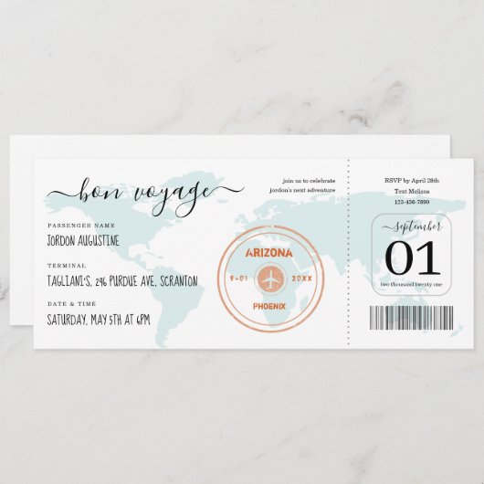 Aankondiging van een instapkaart die weggaat (Voorkant / Achterkant)