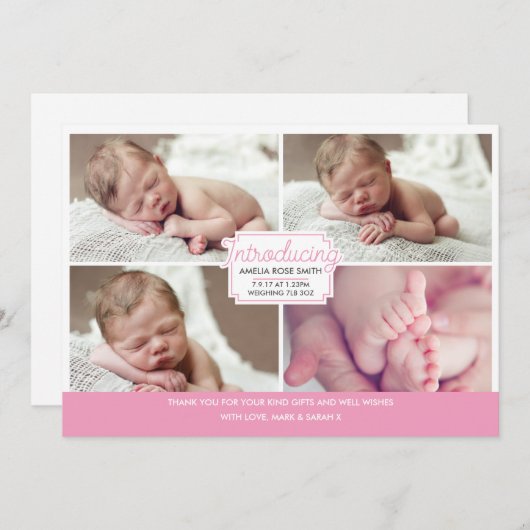 Aankondiging van een meisje voor baby's/bedankt ka (Voorkant / Achterkant)