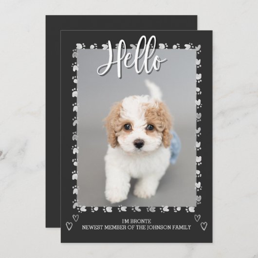 Aankondiging van een moderne Puppy Dog-fotokaart (Voorkant / Achterkant)