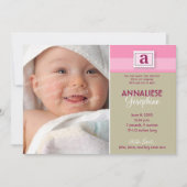 Aankondiging van een monogram gestreept : roze (Voorkant)