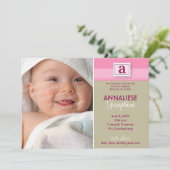 Aankondiging van een monogram gestreept : roze (Staand voorkant)