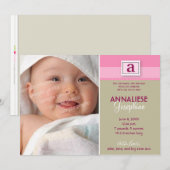 Aankondiging van een monogram gestreept : roze (Voorkant / Achterkant)