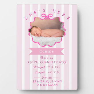 Aankondiging van een pasgeboren babymeisje fotoplaat