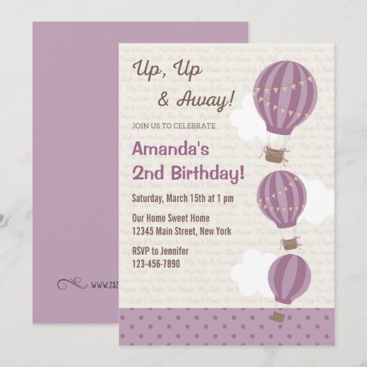 Aankondiging van een warme luchtballon (Paars) (Voorkant / Achterkant)