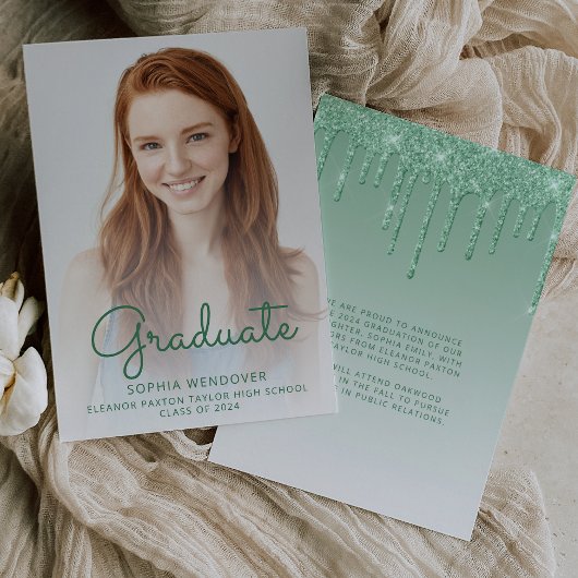 Aankondiging van eindexamen met groene glitter fot