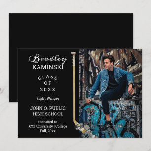 Aankondiging van eindexamenfoto van hockeyspeler