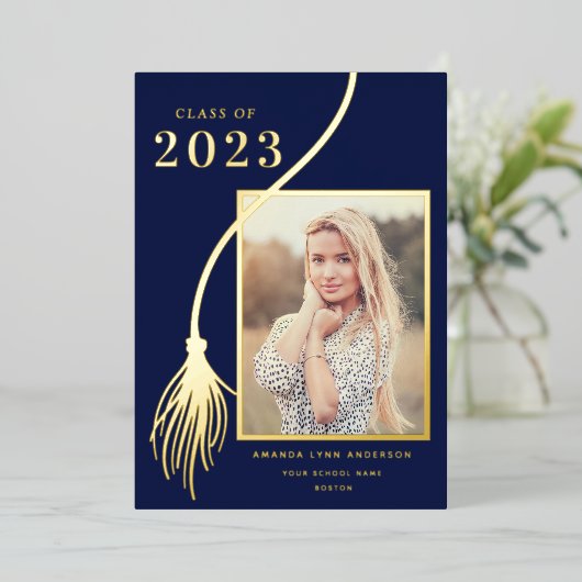 Aankondiging van Elegant Gold Foil Tassel Afstuder (Staand Voorkant)