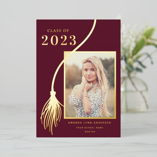 Aankondiging van Elegant Gold Foil Tassel Afstuder (Staand Voorkant)