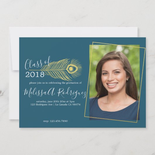 Aankondiging van Elegant Gold Peacock Afstuderen (Voorkant)