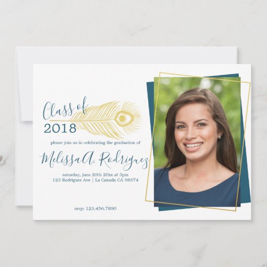 Aankondiging van Elegant Gold Peacock Afstuderen (Voorkant)