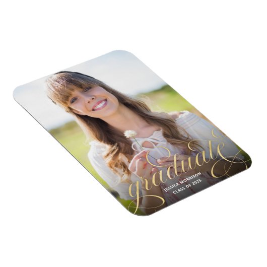 Aankondiging van Elegant Gold Script Photo Afstude Magneet (Rechterzijde)