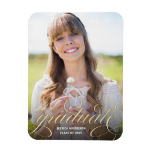 Aankondiging van Elegant Gold Script Photo Afstude Magneet