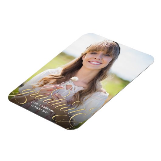 Aankondiging van Elegant Gold Script Photo Afstude Magneet (Linkerzijde)