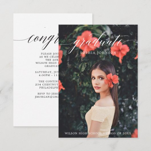 Aankondiging van Elegant Script-Afstuderen met fot (Voorkant / Achterkant)