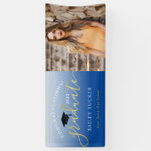Aankondiging van Elegant Script Gold Blue Afstuder Spandoek (Verticaal)