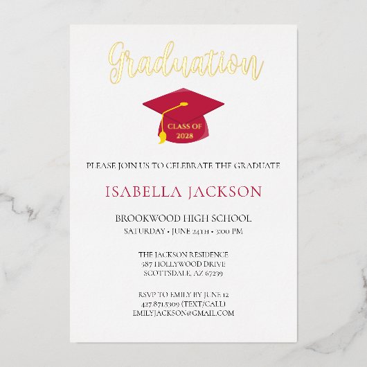 Aankondiging van Elegant Script Gold Foil-Afstuder (Voorkant)