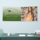 Aankondiging van Elegant Script Gold Green Afstude Spandoek (Beurs)