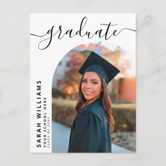 Aankondiging van Elegant Script Modern Afstuderen Briefkaart (Voorkant)