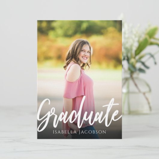 Aankondiging van Elegant Script Photo Afstuderen (Staand voorkant)