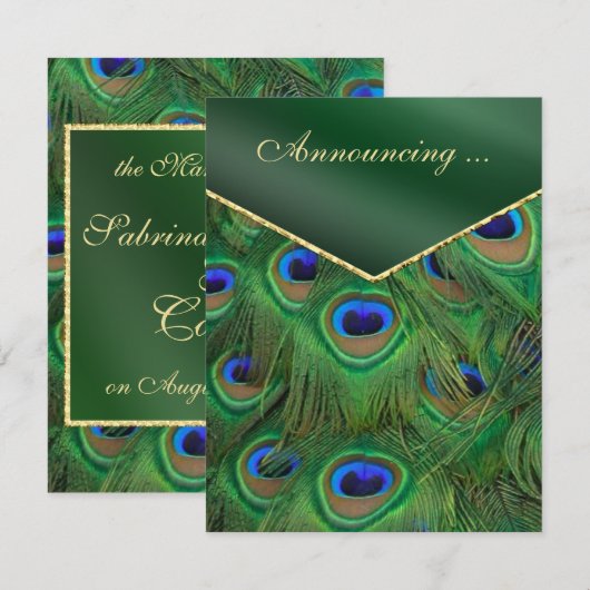Aankondiging van Emerald Green Peacock Wedding (Voorkant / Achterkant)