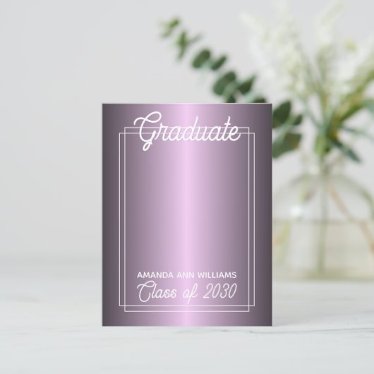 Aankondiging van Faux Glossy Violet Paars Afstuder Briefkaart (Staand voorkant)