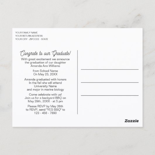 Aankondiging van Faux Glossy Violet Paars Afstuder Briefkaart (Achterkant)