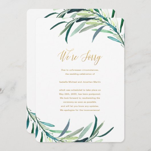 Aankondiging van Faux Gold Script Wedding-uitstel (Voorkant / Achterkant)