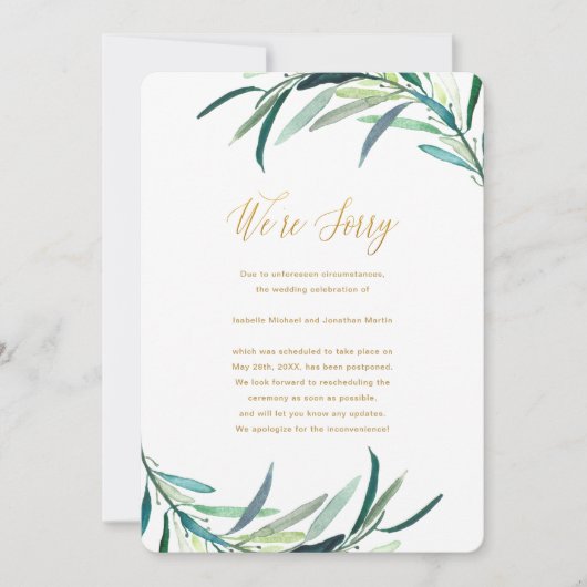 Aankondiging van Faux Gold Script Wedding-uitstel (Voorkant)