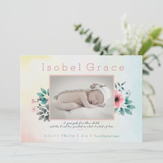 Aankondiging van Floral Birth met Bijbelse Verse (Staand voorkant)