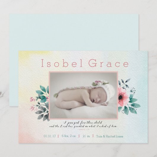 Aankondiging van Floral Birth met Bijbelse Verse (Voorkant / Achterkant)