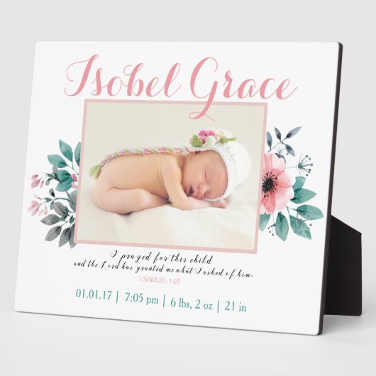 Aankondiging van Floral Birth met Bijbelse Verse Fotoplaat (Zijkant)