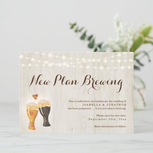 Aankondiging van Funny Beer Wedding-uitstel (Staand voorkant)