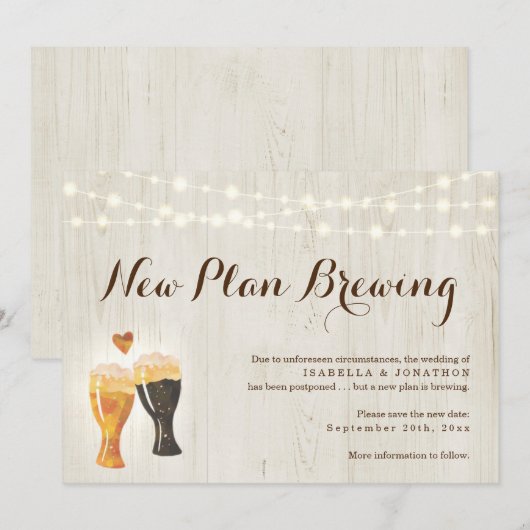 Aankondiging van Funny Beer Wedding-uitstel (Voorkant / Achterkant)