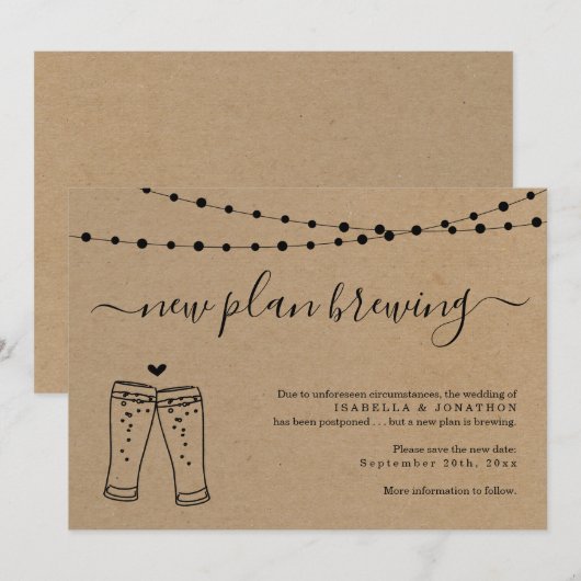 Aankondiging van Funny Beer Wedding-uitstel (Voorkant / Achterkant)