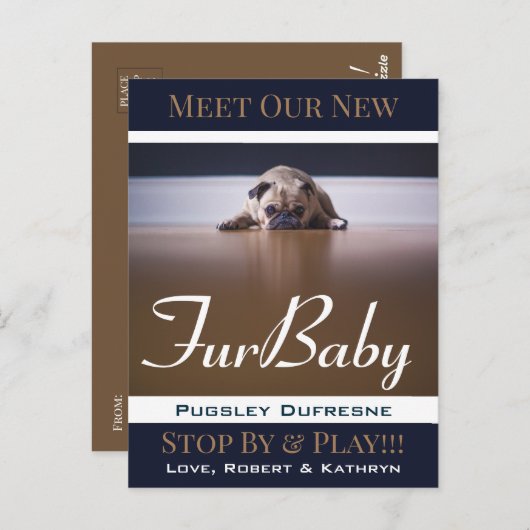 Aankondiging van Fur Baby "New Pet" Briefkaart (Voorkant / Achterkant)