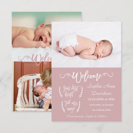 Aankondiging van geboorte baby baby baby baby baby (Voorkant / Achterkant)