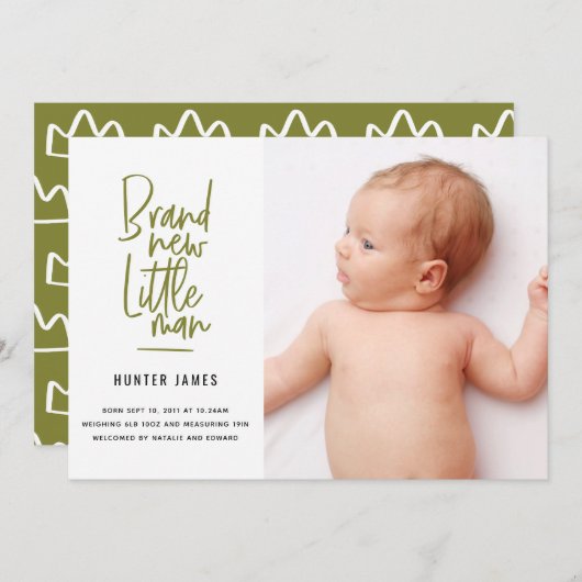 Aankondiging van geboorte baby's met een moderne h (Voorkant / Achterkant)